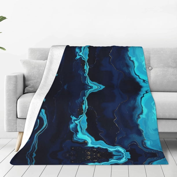 Fotbe Blue Marble And Gold Manta de Franela Acolchonada con Estampado, Súper Suave y Esponjosa, Extra Grande para Sofá, Cama, Uso Todo el Año-50"x40"