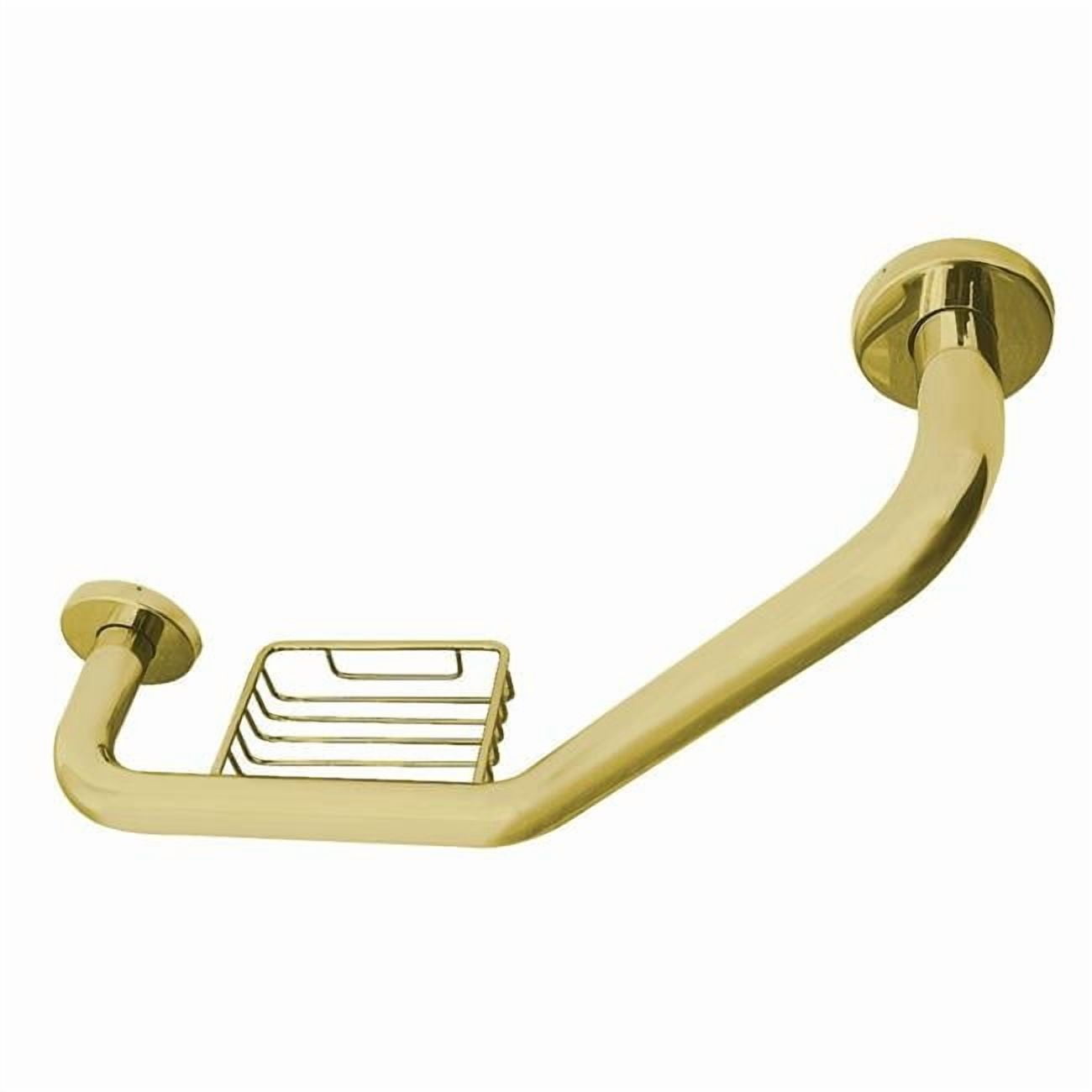 Kingston Brass GBS141012CS2 Meridian 10" x 12" Angled Grab Bar with Soap Holder, Polished Brass