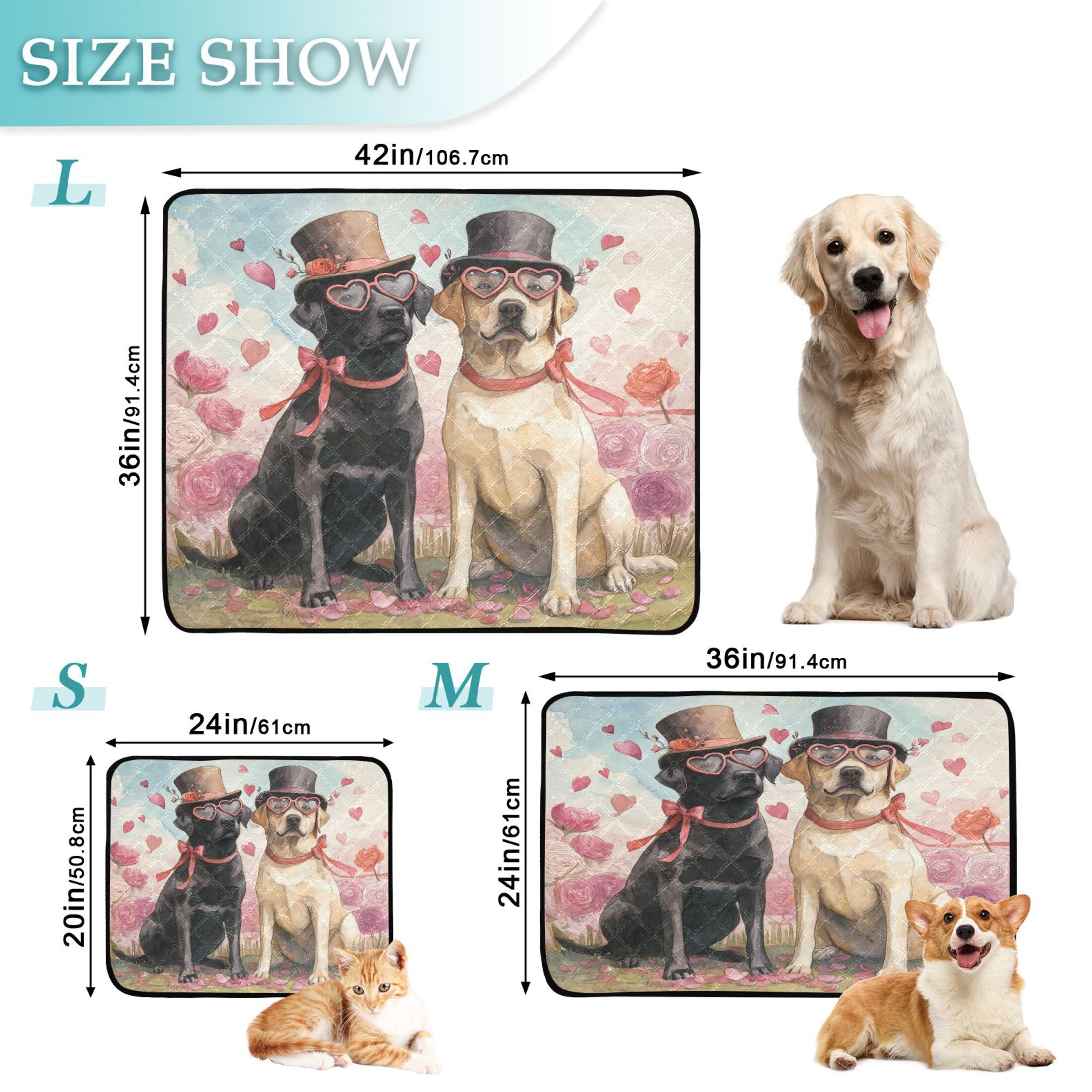 Qxltty Labrador Dogs Cat litter Pads Pet Set of 2 Diaper Mats Center Anti-leakage Layer Absorbent Soft and Comfortable