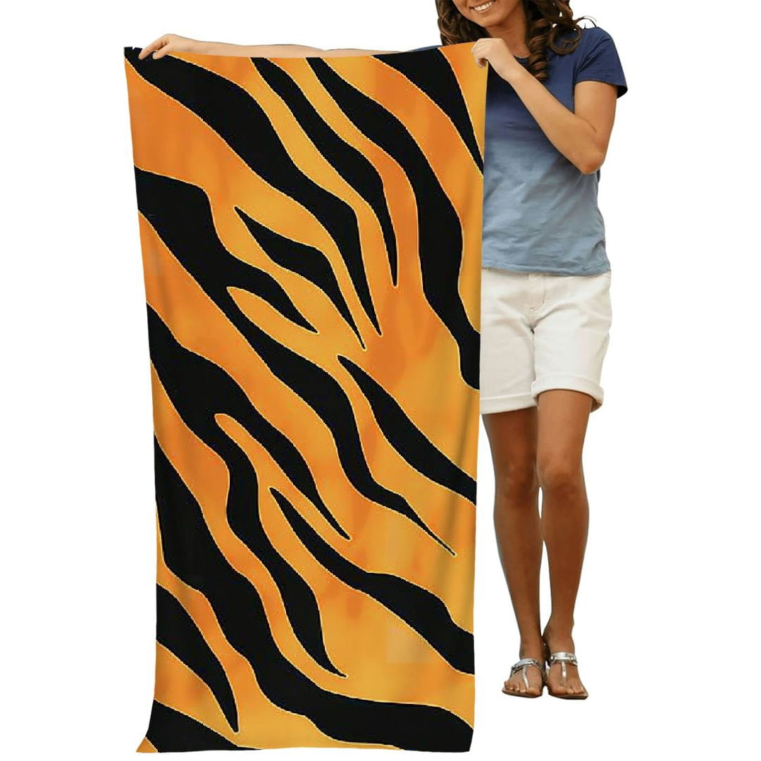 PHYHOO Tiger Skin Print Microfiber Beach Towel, Animal Pattern Large Oversized Beach Towel Lightweight Quick Dry Soft Absorbent Bath Towel, Sand Free Towel for Swimming Travel Sports 30x60in