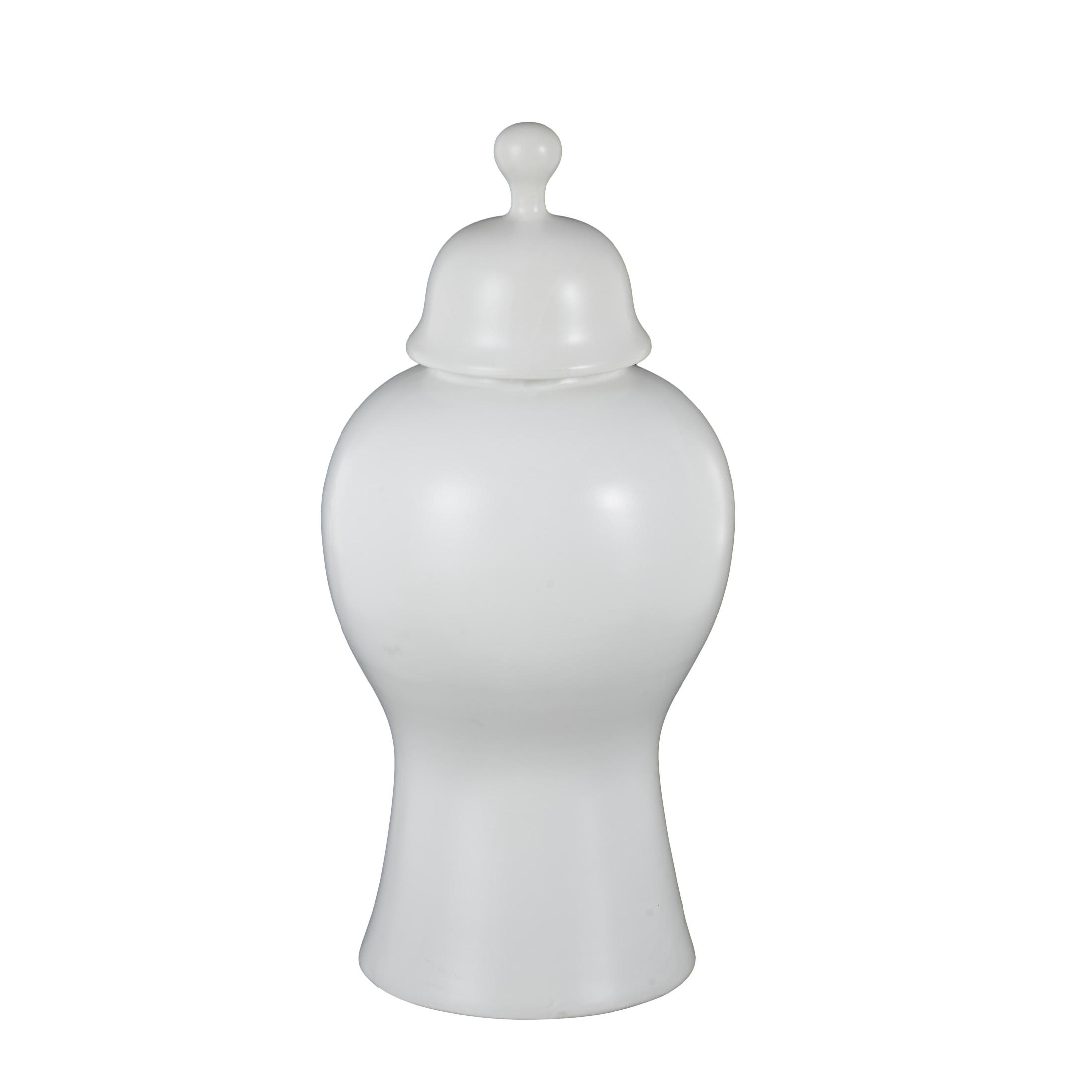 DecMode 12" x 25" White Ceramic Rounded Hourglass Decorative Jars with Lid and Ball Knob, 1-Piece
