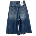 thumbnail image 6 of Bmisegm Denim Pants for Women Distressed Embroidered High Waist Relaxed Wide Leg Summer Cropped Jeans Womens Pants Blue_006 XXXXL, 6 of 7