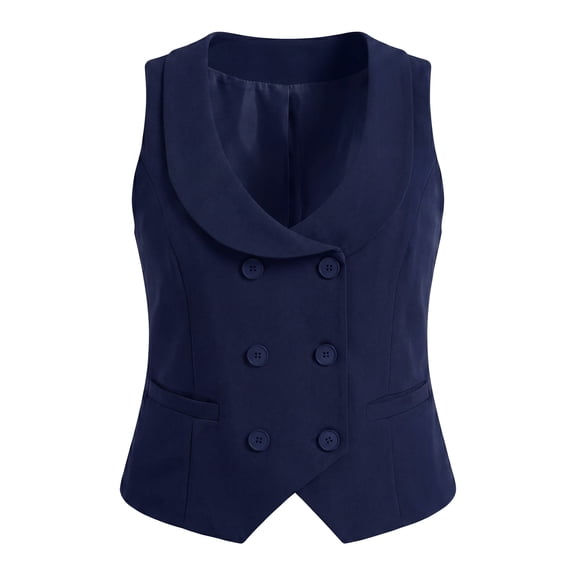 DARING DIVA Women's Plus Size Double Breasted Vintage Lapel Collar Vest 2X Navy Blue