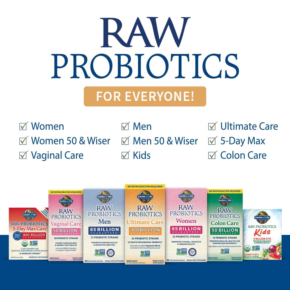 Garden of Life Probiotics for Women and Men - Raw Probiotics Colon Care 50 Billion CFU and Enzymes, Raw Fruits, Veggies, Once Daily Acidophilus Probiotic for Regularity and Immune Health -30 Capsules