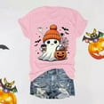 thumbnail image 5 of Womens Blouses Round Neck Ghost Pumpkin Letter Graphic Print Short Sleeve Womens T Shirts,Pink,L, 5 of 7