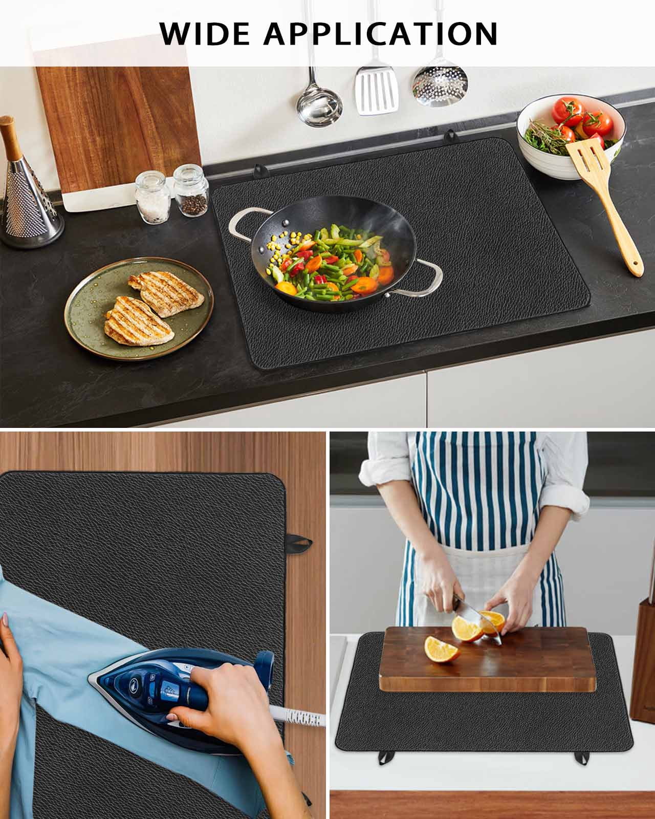 nqOlkjepod Large Induction Cooktop Protector Mat 36"x21", Solid Black Stove Top Covers for Electric Stove, Retro Minimalism Abstract Denim Texture Stove Burner Cover Mats, Glass Top Stove Cover