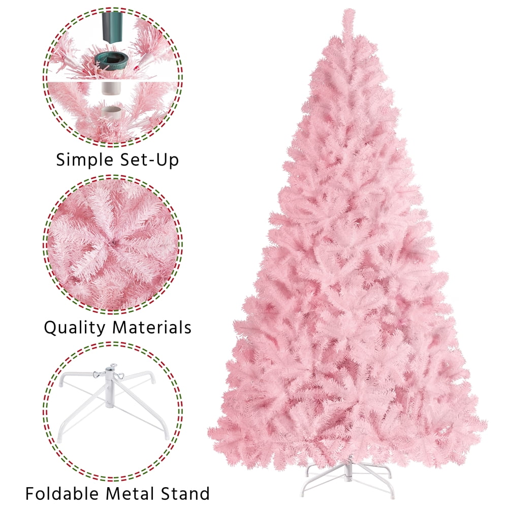 Alden Design Pink Hinged Spruce Artificial Christmas Tree, with Foldable Stand 7.5'
