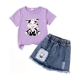 thumbnail image 2 of Summer Outfits for Girls Size 5-6Y Cartoon Cow Print Short Sleeve Top and Denim Skirt Comfortable 2 Piece Toddler Girl Summer Clothes, 2 of 4