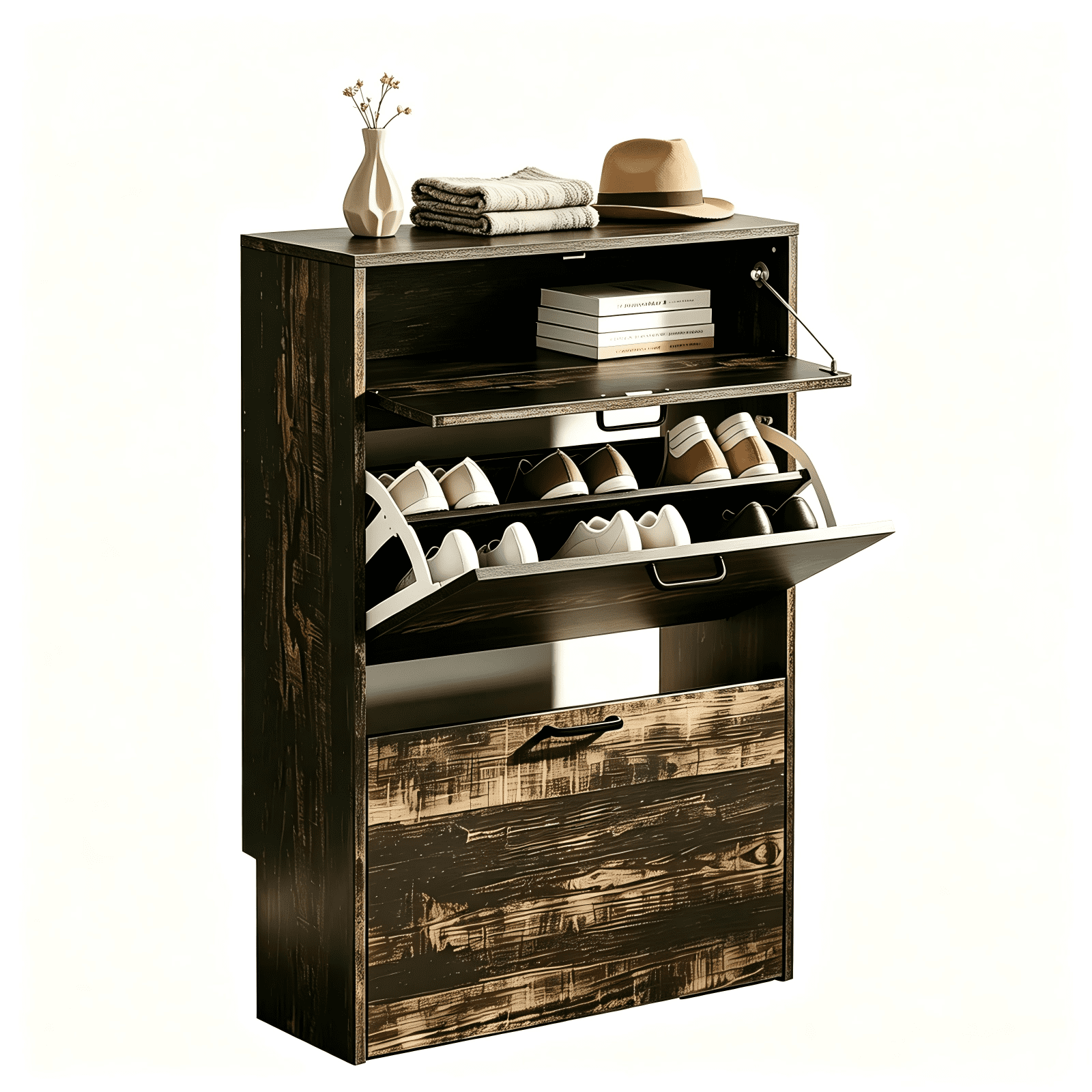 2-Cabinet 1-Drawer Shoe Cabinet Space-Saving Entryway Organizer