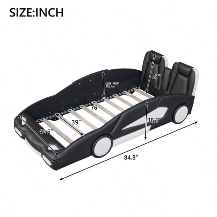 Twin Size Race Car - Shaped Platform Bed with Wheels, Black