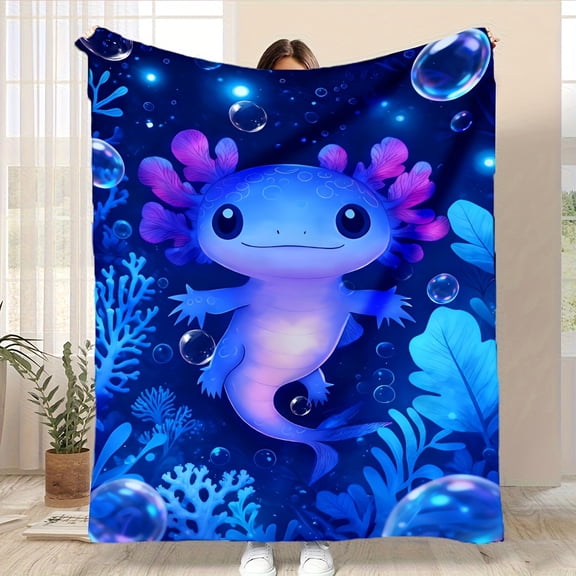 Soft Warm Axolotl Patterned Blanket Cozy Flannel Blanket For Sofa, Bed, Office, Travel, Camping, All Seasons