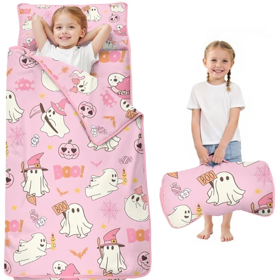 Halloween Cute Ghosts with Boo Toddler Nap Mats for Kids Preschool,50"x20" Sleeping Mat Bag or Kids,Toddler Sleeping Bag,Toddler Nap Mat or Daycare