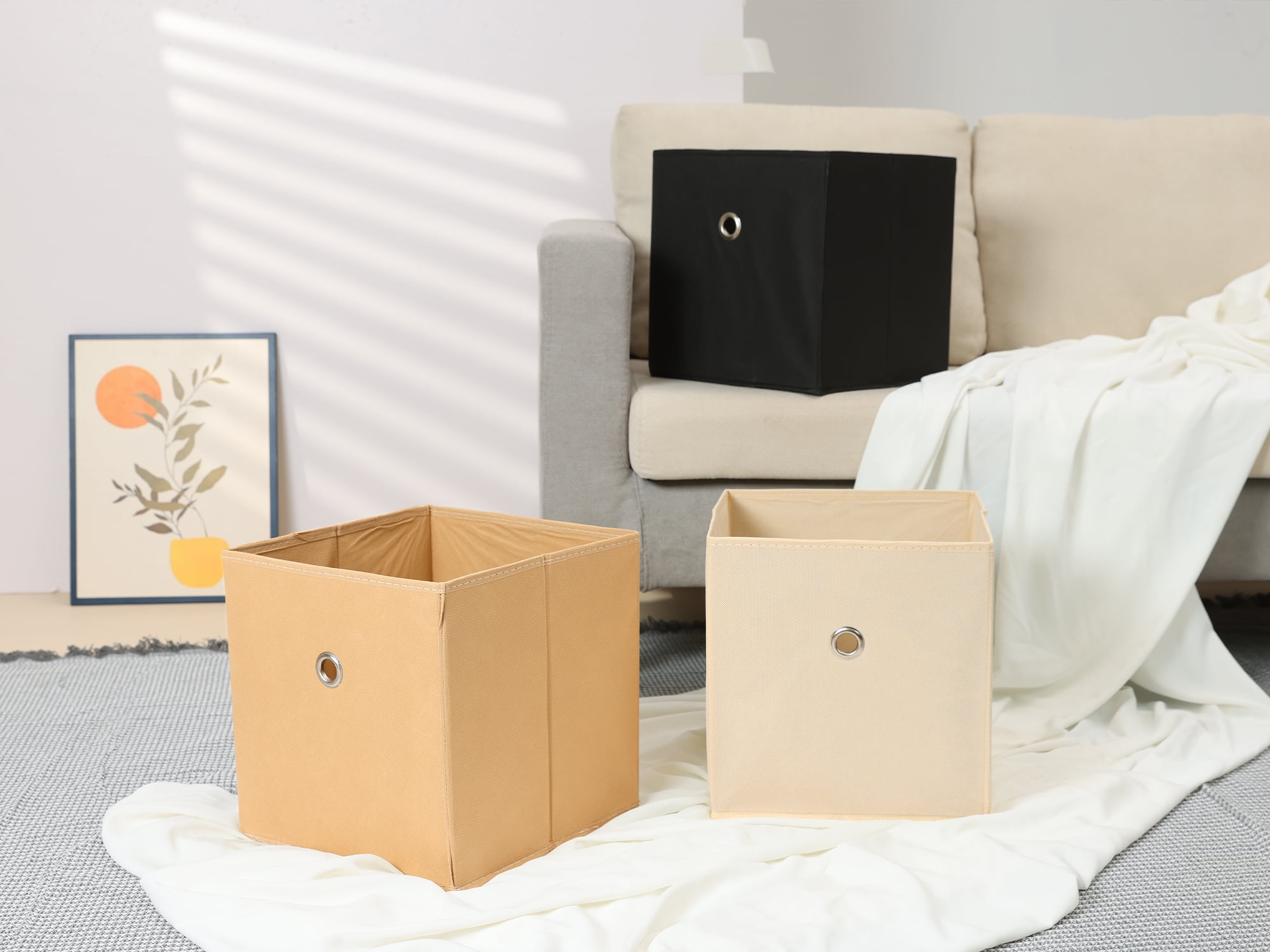 Unique Bargains Fabric Storage Bin for Shelves Closet Beige 11*11*11in