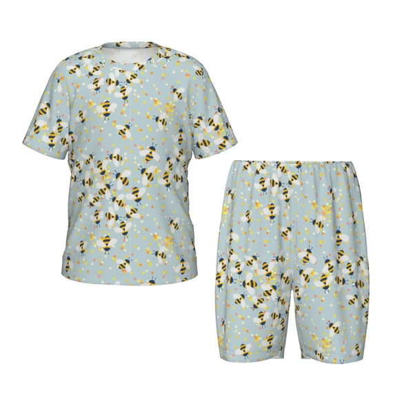 Balery Bees Conjunto de Pijama Infantil de Manga Corta con Estampado – Ropa de Dormir de Algodón Suave-X-Large