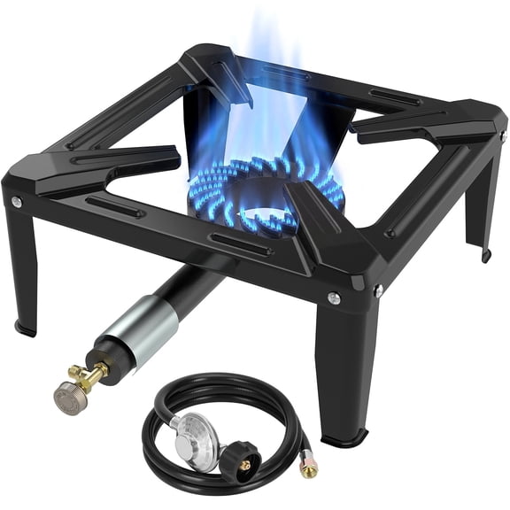 SIXDAY 80,000 BTU Portable Propane Stove, Single Burner Outdoor Cooker with 16" Steel Cooktop, Adjustable Regulator & 4.1ft Hose, Compact Gas Stove for Camping, Picnic & Backyard Cooking