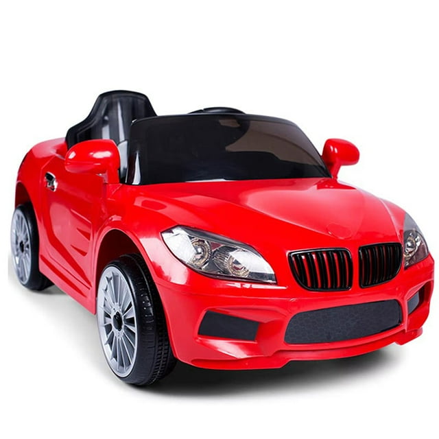 BMW Style 12V Kids Ride-On Car with Remote Control, LED Lights, MP3 Player - Red