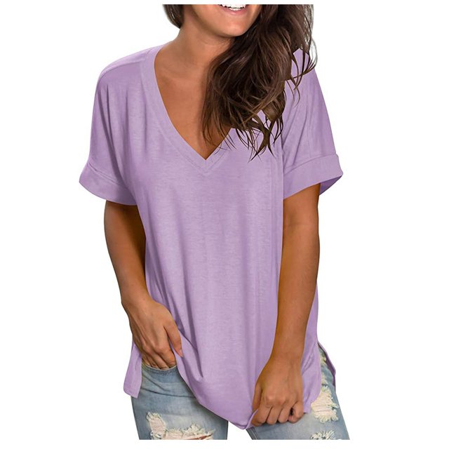 Birdeem Blouse Mode Femme Dégradé Imprimé Col en V Manches Courtes T-Shirt Ample