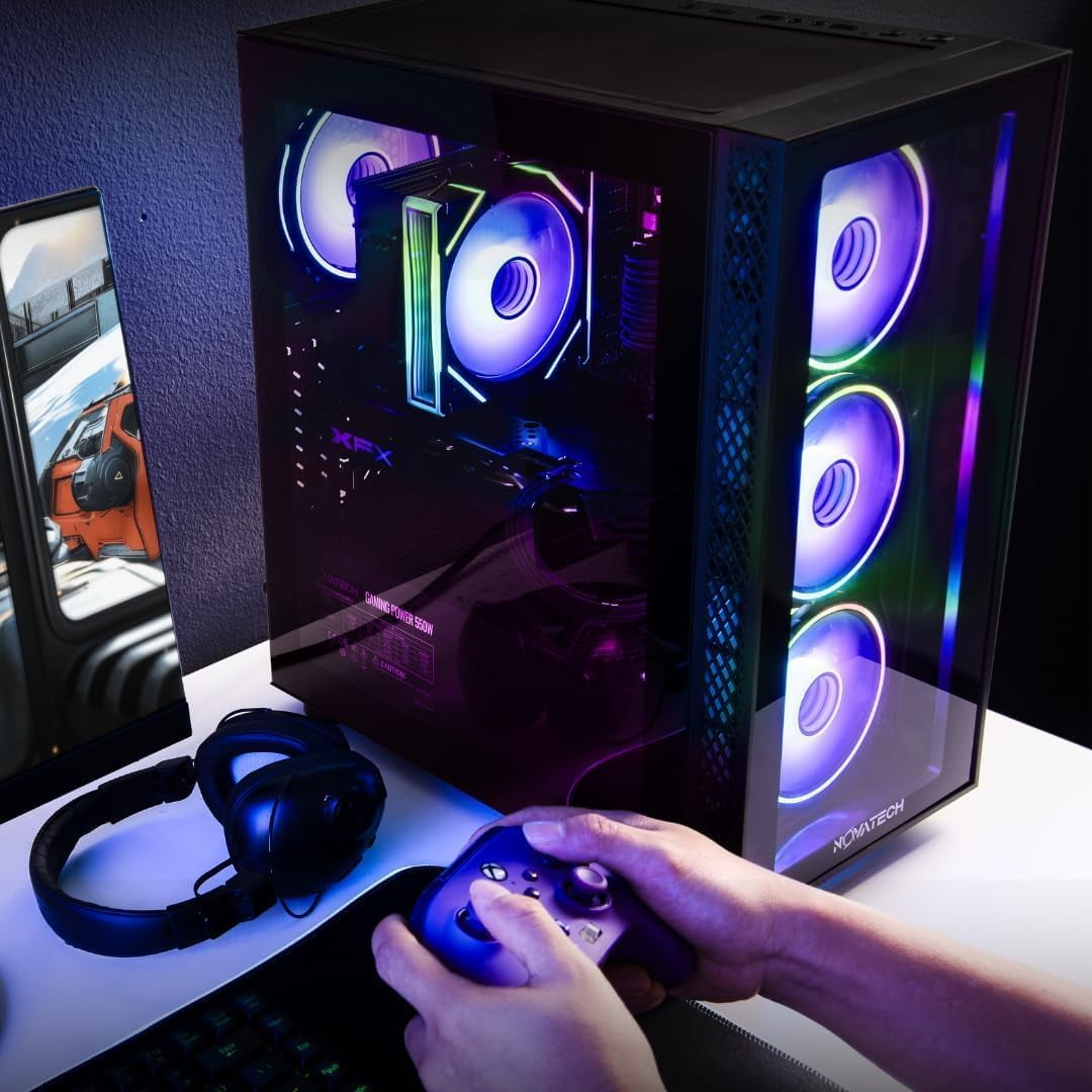 Novatech Titan Pro - Prebuilt Gaming PC Desktop Computer - RTX 5060 - Ryzen 5 - 4.2GHz - 16GB RAM - 1TB M.2 SSD WiFi/BT, Win 11 - Gaming Computer Tower - Pre Built PC Gaming - 1 Year Warranty