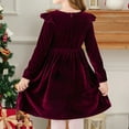 thumbnail image 3 of Abcomgle Fall Dresses for Girls 10-12 Velvet A-Line Ruffle Sleeve Midi Dresses for Girls Cute Crewneck Winter Girls Velvet Dress,7-8Years,Wine, 3 of 4