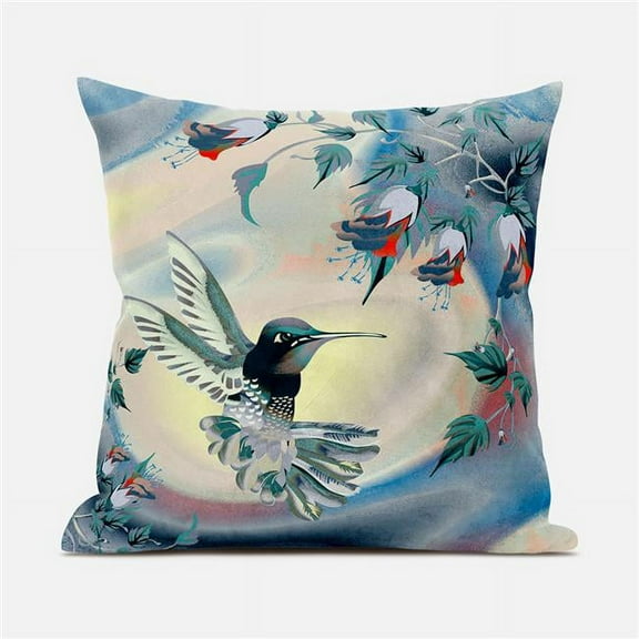 28 x 28 in. Curious Humming Bird Broadcloth Indoor & Outdoor Blown & Closed Pillow - Yellow, Green & Blue