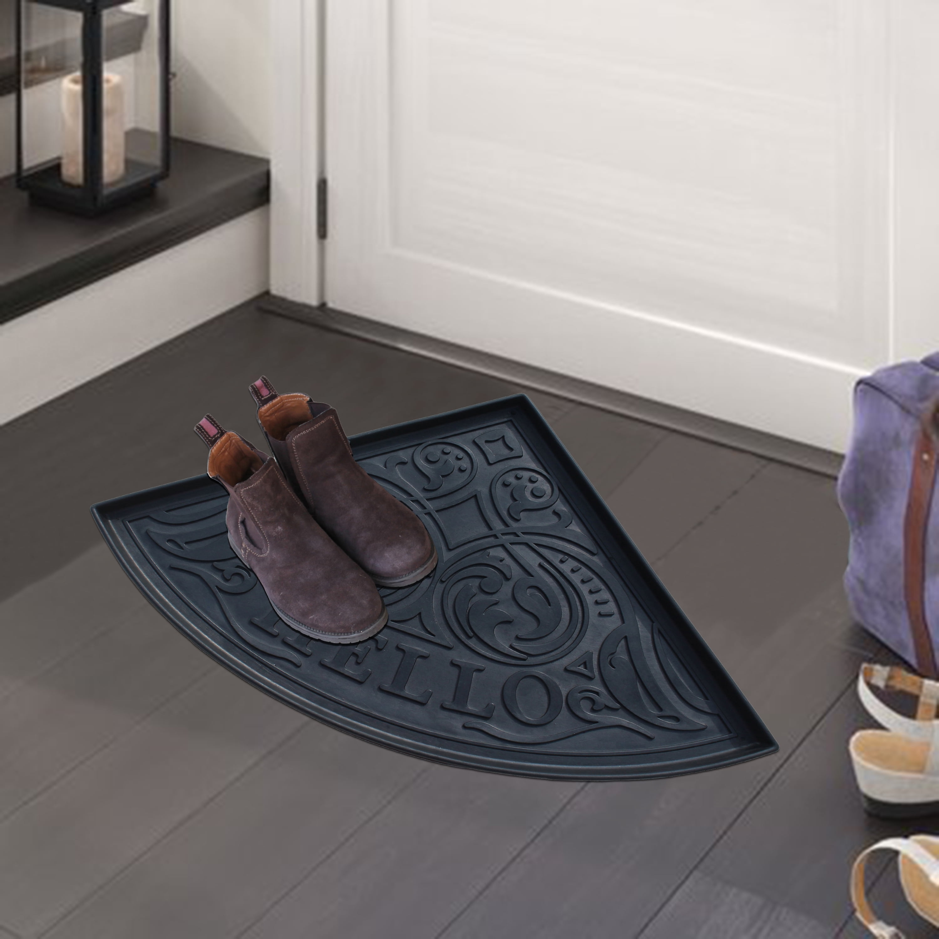 Hello Triangle Heavy Boot Tray-Water Resistant Rubber Utility Shoe Mat 21.6"x21.6" for Indoor and Outdoor Use in All Seasons Multi-Purpose Boot Tray Mat for Entryways