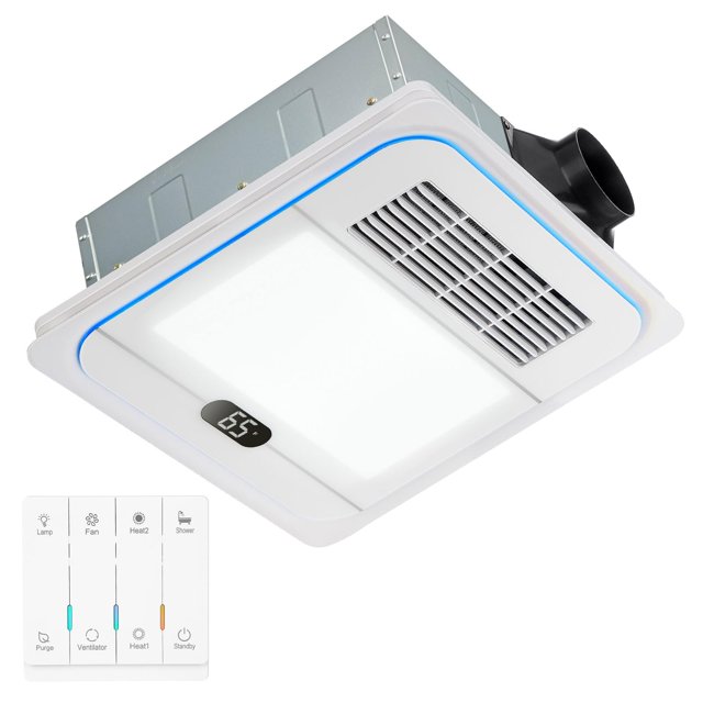 Extractor de baño con luz, calentador, 1800 W, 220 CFM, 13,8 pulgadas