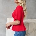 thumbnail image 5 of Pounoo Women's T-Shirts Short Sleeve Crew Neck Cinched Waist Tops Casual Daily Wear Soft Fabric Relaxed Fit Shirts, 5 of 8