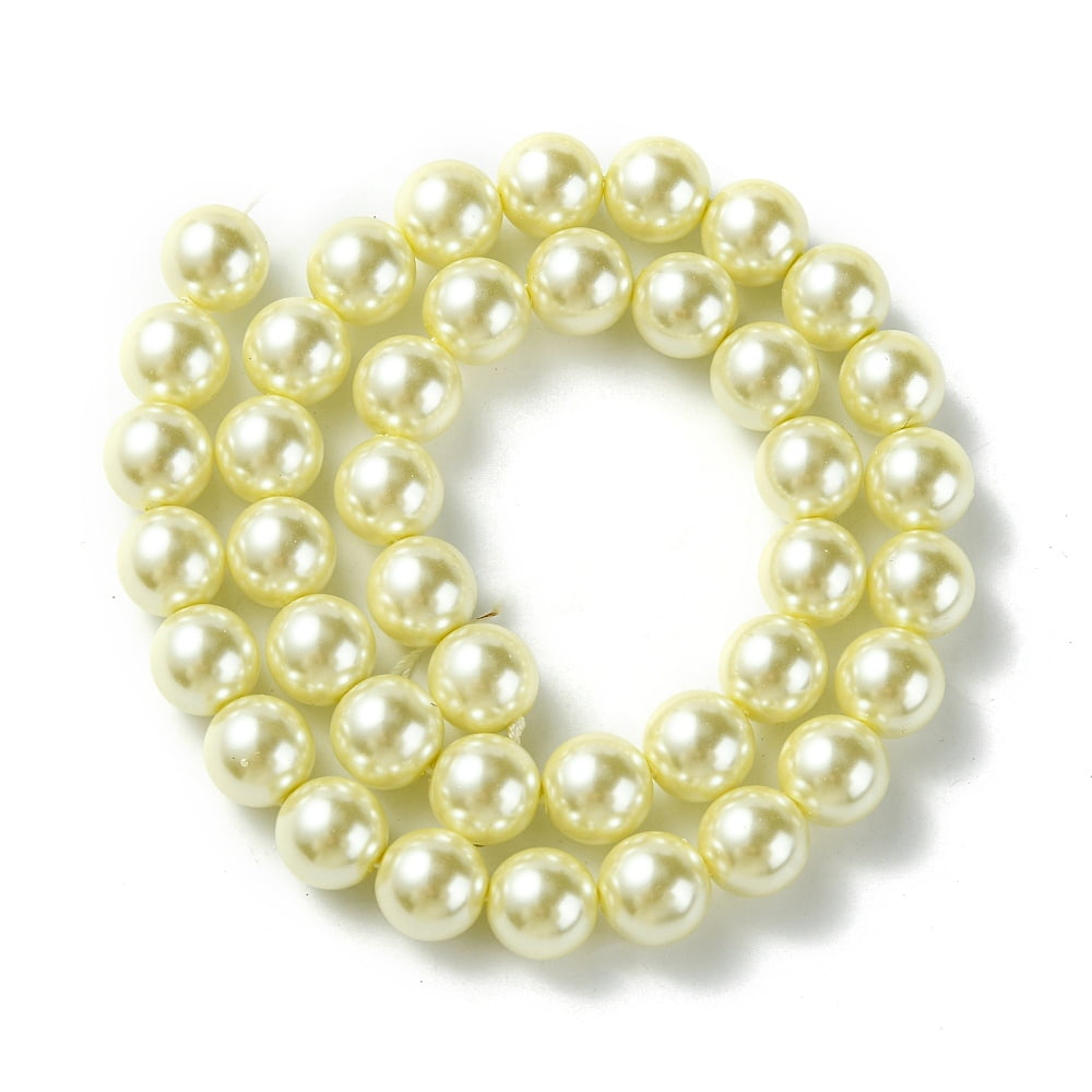 Grade A Glass Pearl Beads Pearlized Round Beige 10mm Hole: 0.7~1.1mm 40pcs/Strand 16''(40.64cm)