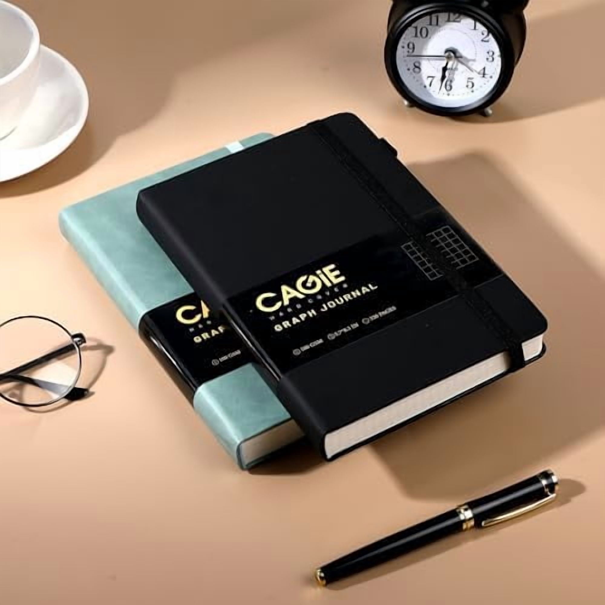 YNGLLC Graph Notebook 320 Pages 100 GSM Paper Graphing Grid Journal A5 Hardcover Leather Quad Ruled Notebooks for Engineering, Math, Work, Black