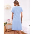 thumbnail image 4 of Ekouaer Women's Nightshirt Short Sleeve Button Down Nightgown V-Neck Sleepwear Pajama Dress, 4 of 6