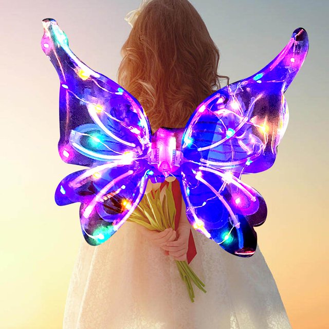 Disfraz de Halloween Ala de ángel con Música Y Luces Ala de Mariposa LED para Niñas Ala de Hada Iluminada para Festivales de Vacaciones de Navidad