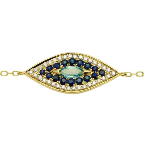 Beverly Hills Charm 14k Yellow Gold 1 6ct. TDW Diamond Blue Sapphire Blue Topaz Eye Bracelet (H-I, I2-I3) by Overstock