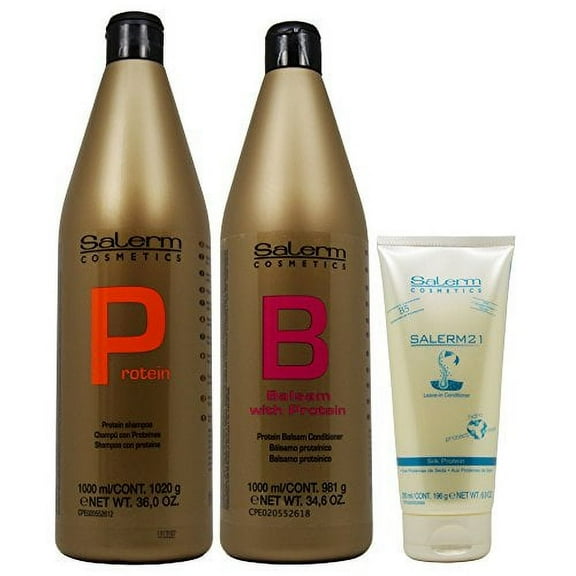 Salerm Protein Shampoo 1000ml   Balsam Conditioner 1000ml   21 Leave in Conditioner 200ml (Combo Set)