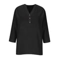 thumbnail image 6 of 3/4 Sleeve T Shirts for Women Womens Shirts Dressy Casual Daily T Shirts Peasant Tops for Women Business Casual Outfits Womens Linen Tunic Tops Vintage Tunic Womens Casual Tops Black L, 6 of 7