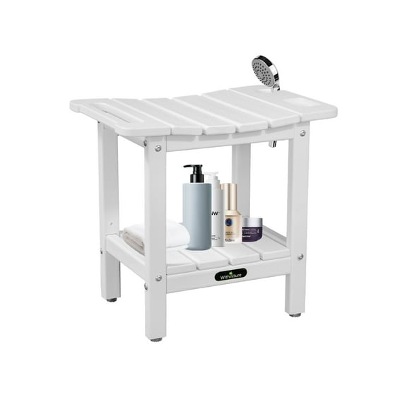 HDPE Shower Bench Seat,White Shower Stool for Inside Shower,Waterproof Shower Benches with Storage Shelf,Indoor or Outdoor Use