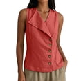thumbnail image 3 of Women's Cotton Linen Tank Tops V Neck Sleeveless Blouse 2026 Summer Casual Button down Collared Vest Shirts by Yigetop Red XL, 3 of 8