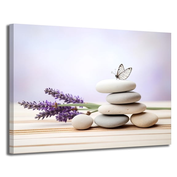 Zen Canvas Wall Decor Lavender with Zen Stone Picture Wall Art Spa Stone and Butterfly Meditation Spirit Print Artwork for Bathroom Spa Room Bedroom Decor poster