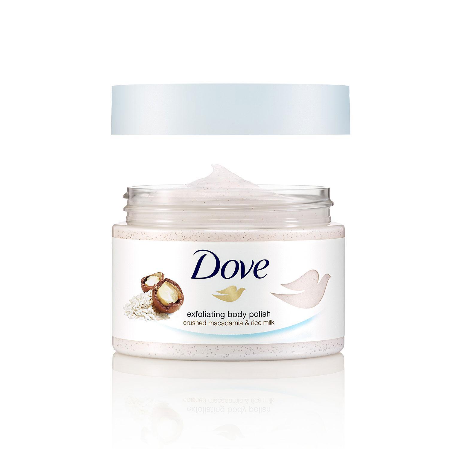 Dove Exfoliating Body Polish Body Scrub Macadamia  Rice Milk 10.5 oz (2  pack)