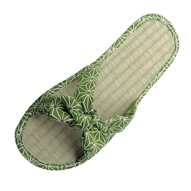 IUJSOY Womens Summer Linen Beach Sandals Lightweight Woven Straw Slippers Vacation Bow Slides