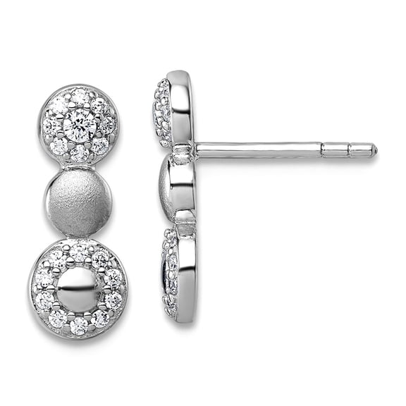 925 Sterling Silver Rhodium Plated Polished and Satin Cubic Zirconia Circles Post Earrings 14x5.6mm Wide Stud Earring fo
