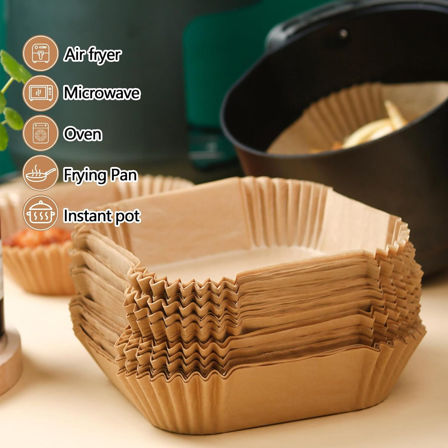 10 Inch Air Fryer Paper Liners 150Pcs Liner Disposable Oil-Proof & High-Temperature Resistant Parchment Baking for Fryer Microwave and Oven（Bottom Is 9 Inch）