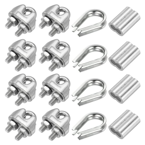 Uxcell 8 Pcs M6 Cable Clip Clamp 4 Pcs 1/4" Stainless Steel Thimble 4 Pcs 1/4" Aluminum Crimping Loop Sleeve