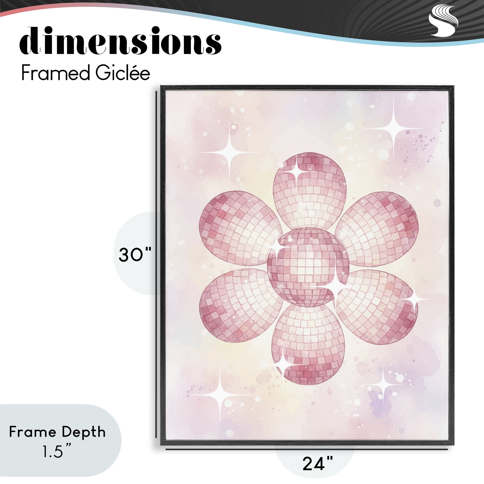 Stupell Industries Dreamy Pink Disco Ball Flower Black Framed Giclee Art, design by Lil' Rue