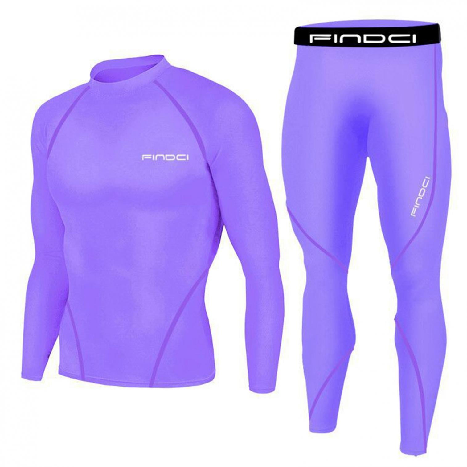 Mens Compression Base Layer Long Sleeve Top+Tight Pants Set Running Sports Suit 