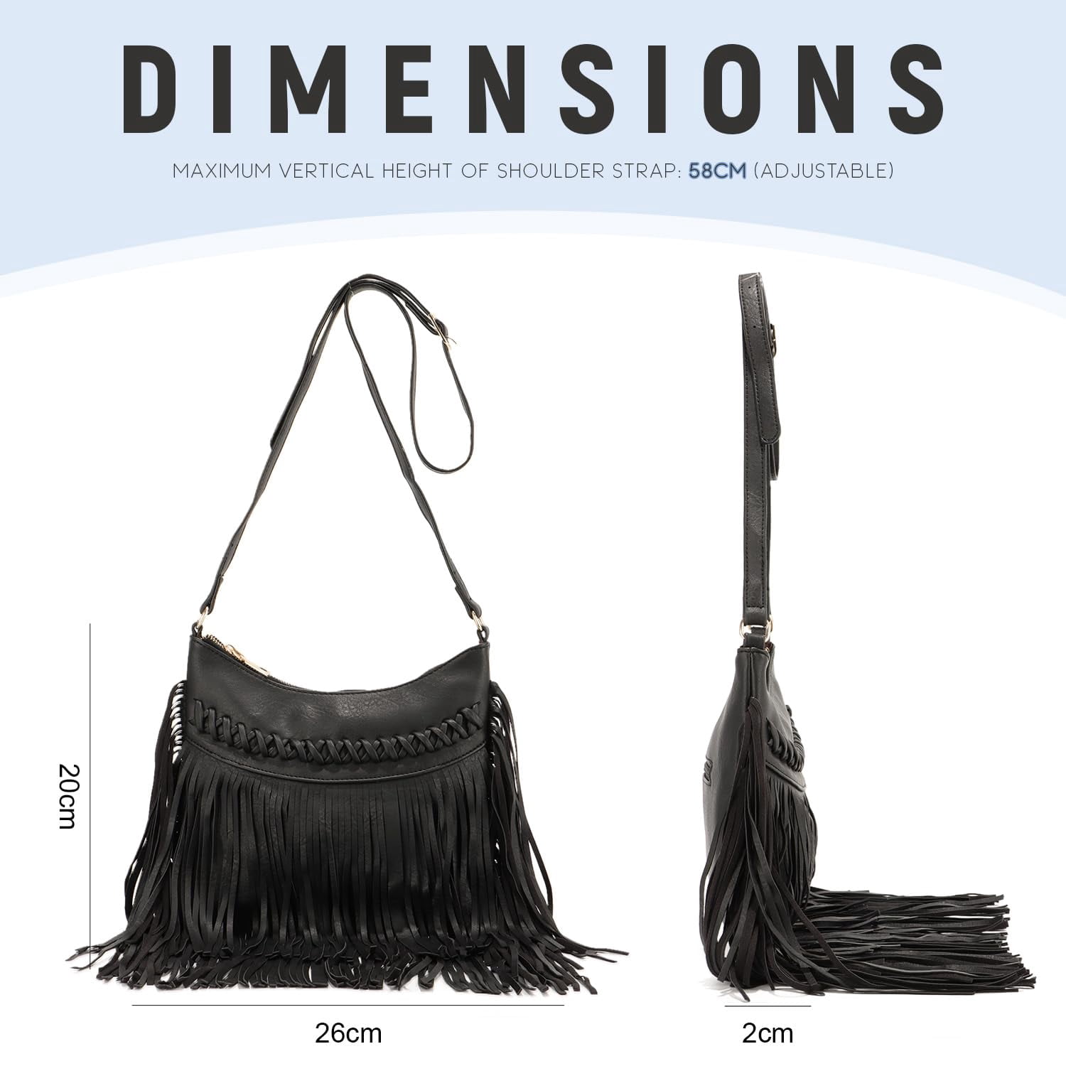 Leather Fringe Purse for Women Trendy Western Tassel Crossbody Bag Vintage Hobo Black Shoulder Messenger Bag