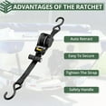 thumbnail image 4 of EPYINS Ratchet Tie Down Straps - Auto Retractable Ratchet Straps Heavy Duty 1500lbs 4 Pack with S Hooks, Ratchet Straps for Securing Cargo Luggage Motorcycle Truck Boat, 3.3m, Black, 4 of 6