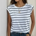 thumbnail image 2 of Besolor Summer Tank Tops for Women Striped Crew Neck Cap Sleeve Basic Tee Shirts Casual Loose Dressy Blouses Ladies Clothes, 2 of 5