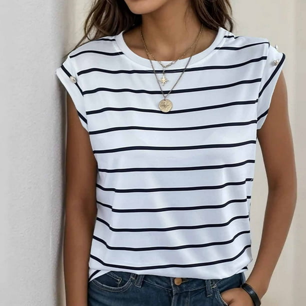 Fiudx Ofertas Flash Del Día Blusa de Manga Corta Estampada a La Moda para Mujer, Blusas Informales con Cuello Redondo