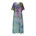 thumbnail image 5 of Edding Guest Dresses for Women Summer Elastic High Waist Sundress Swing A-Line Maxi Dress V Neck Short Sleeve Dresses Baggy Boho Dressy Dress Floral Printed Sundresses Beach Holiday Dress with Pocket, 5 of 5