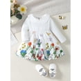thumbnail image 3 of Toddler Baby Girls Clothes Baby Girls Dress Long Sleeve Round Neckline Butterfly Print Dress 12-18 Months Girls Floral Dress White, 3 of 7